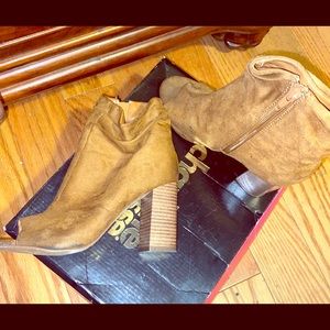 Peep toe suede booties